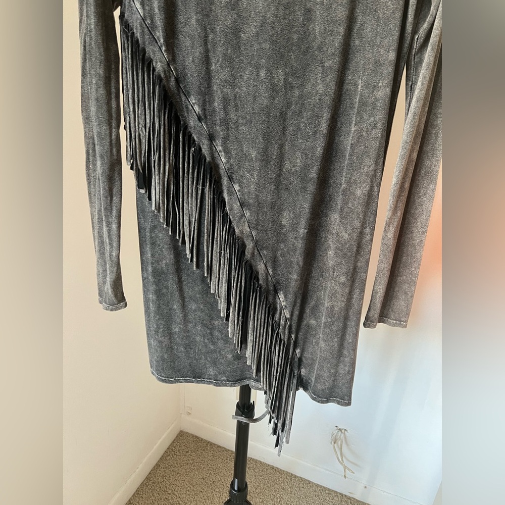 T-Party Charcoal Long Sleeve Fringe Dress with Studs - Size M - Picture 9 of 14